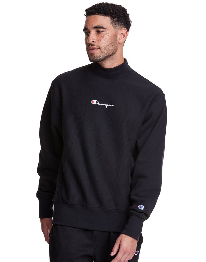 Champion Reverse Weave Mock Neck Crew - Miesten Mustat Collegepaita - Suomi 6804719-PH